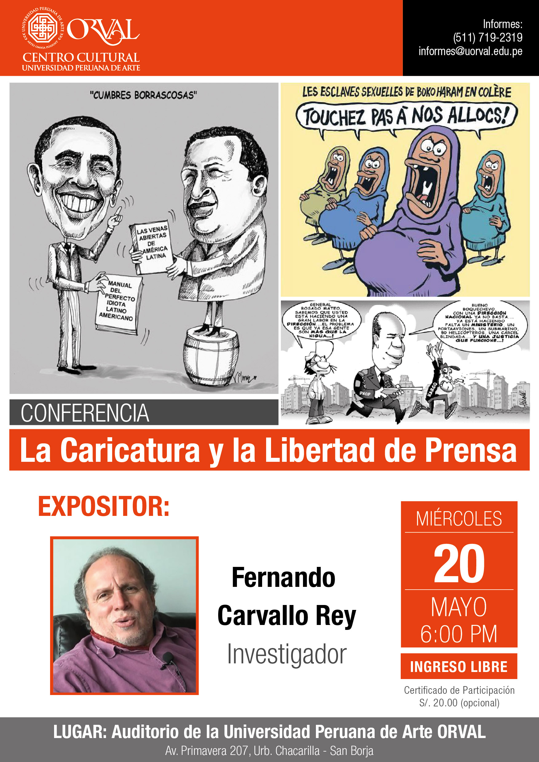 Universidad Peruana de Arte Orval realizará conferencia sobre la caricatura política