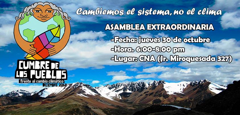 Cumbre de los Pueblos frente al Cambio Climático convoca asamblea extraordinaria