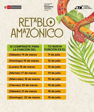 Coronavirus: Gran Teatro Nacional reprograma “Retablo Amazónico” para julio