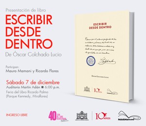 Libro “Escribir desde dentro” se presenta hoy en la 40.ª Feria del Libro Ricardo Palma