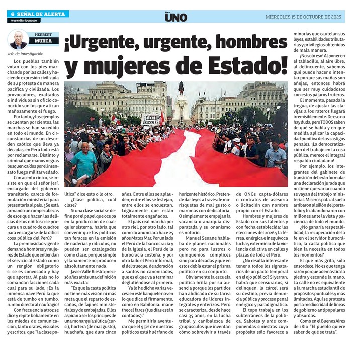 ¡Urgente, urgente, hombres y mujeres de Estado!