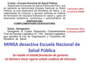 MINSA desactiva Escuela Nacional de Salud Pública