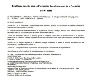 El derecho de pensión del ex Presidente Fujimori